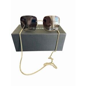 Chanel 4244 Square Chain Sunglasses Gold Trim Luxury Authentic Designer